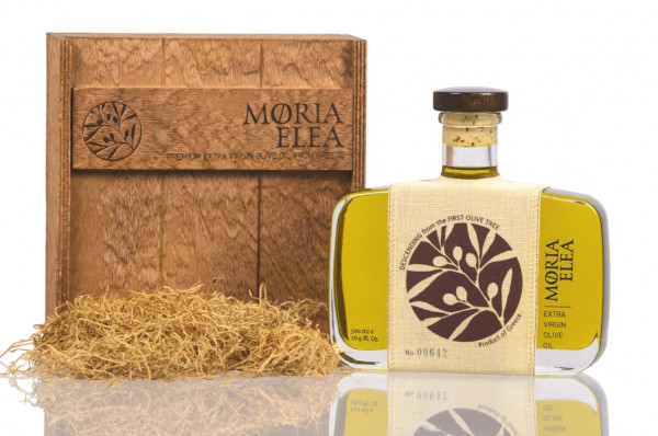 moria elea deluxe olivenöl 500 ml in der holzkiste