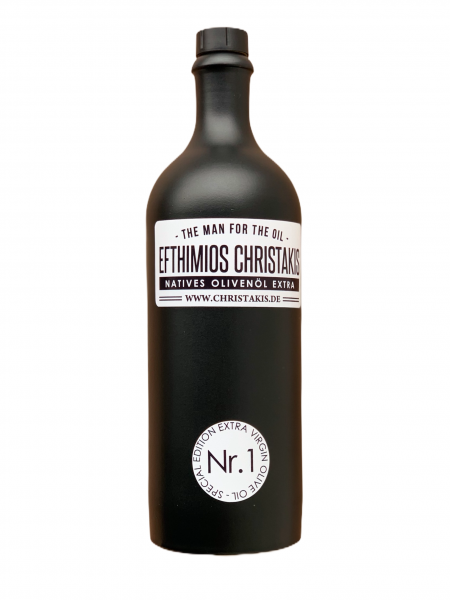 Nr. 1 Natives Olivenöl extra 750 ml in schwarzer Keramik Flasche